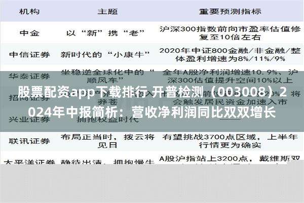 股票配资app下载排行 开普检测（003008）2024年中报简析：营收净利润同比双双增长