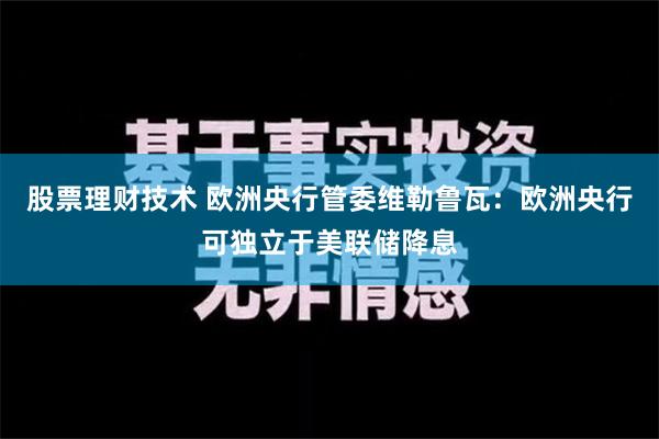 股票理财技术 欧洲央行管委维勒鲁瓦：欧洲央行可独立于美联储降息