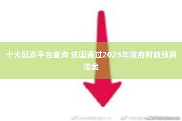 十大配资平台查询 法国通过2025年政府财政预算法案